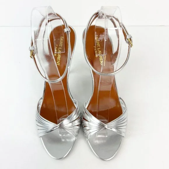 Saint Laurent Tina Strappy Leather High Heel Sandals NIB Size 39.5 US 9.5 - Picture 3 of 9